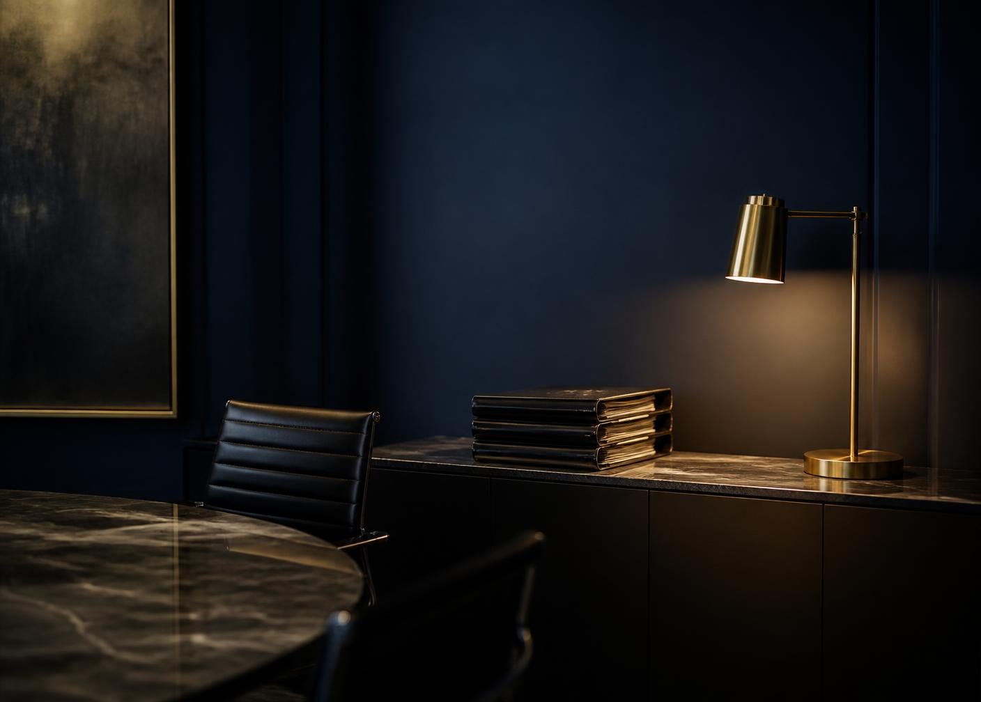 Organized financial records and reports in a modern boutique financial services office